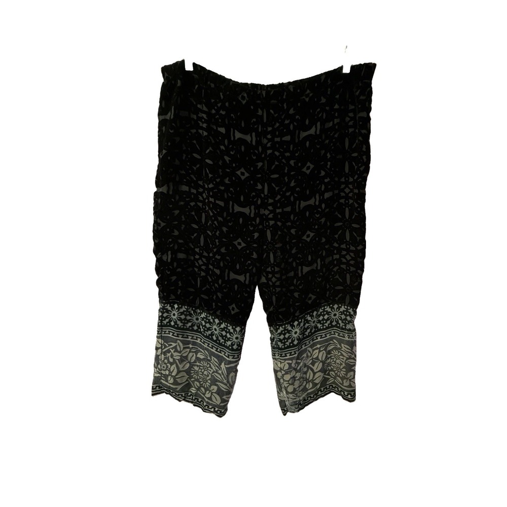 Vtg Silk Velvet Jacquard Capri Pants Womens L Wide Leg High Rise Pull On Crop